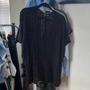 Black Crochet V-Neck Top